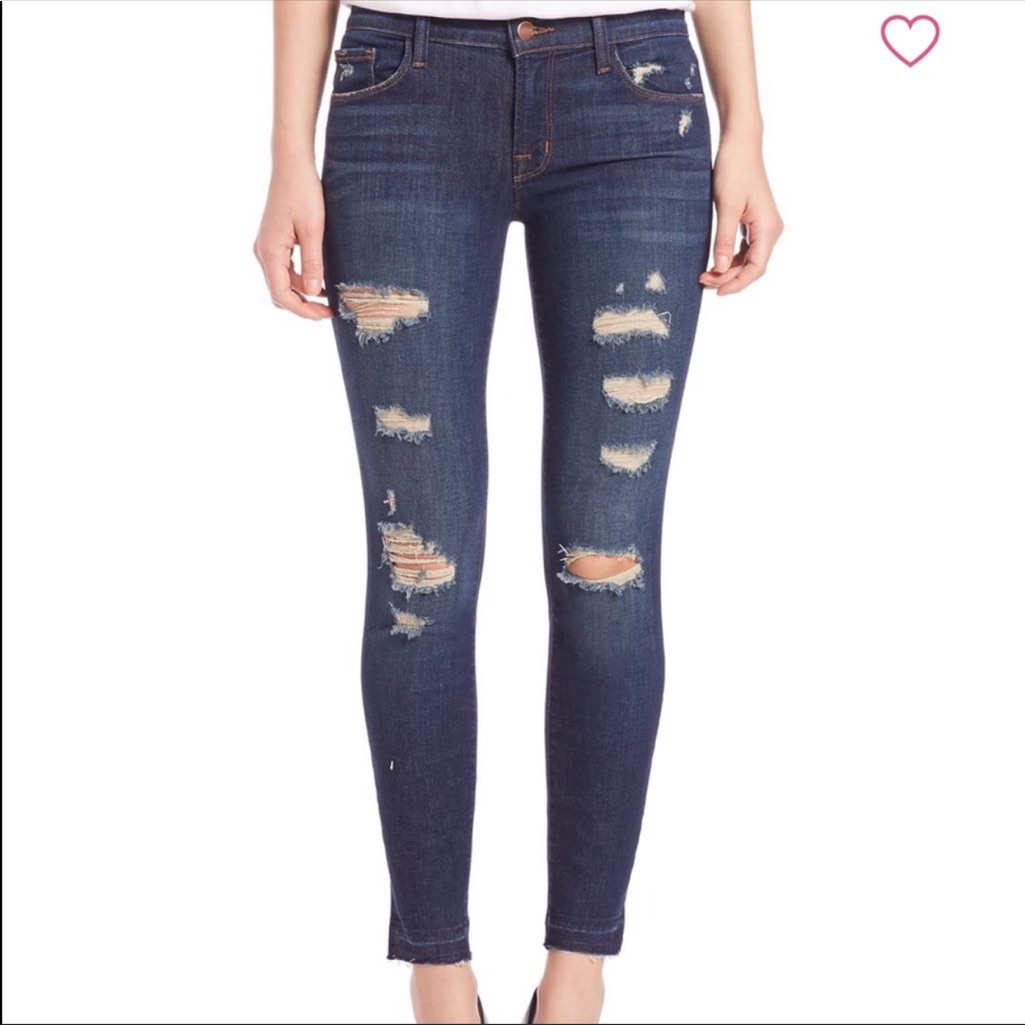 J Brand Cropped, Low-Rise, Distressed Skinny Jeans